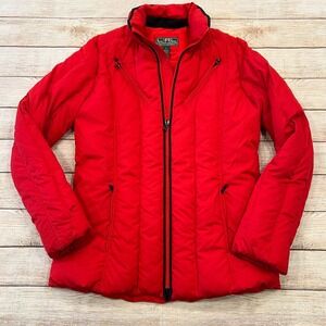L RL Ralph Lauren Active Red Puffer Jacket Zip Front Quilted Full Zip Women's S